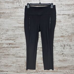 Athleta 54023 Mesh 7/8 Legging Black Sz S Zippered Pockets Yoga Gym Workout Slit